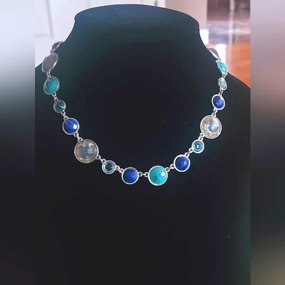 Sky Blue and Light green Crystal Like Bead Necklace. 🌴